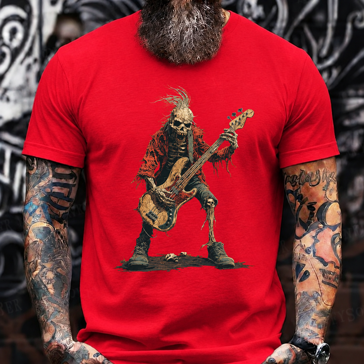 Skeleton Bass Player T-Shirt – Vintage Rock Streetwear