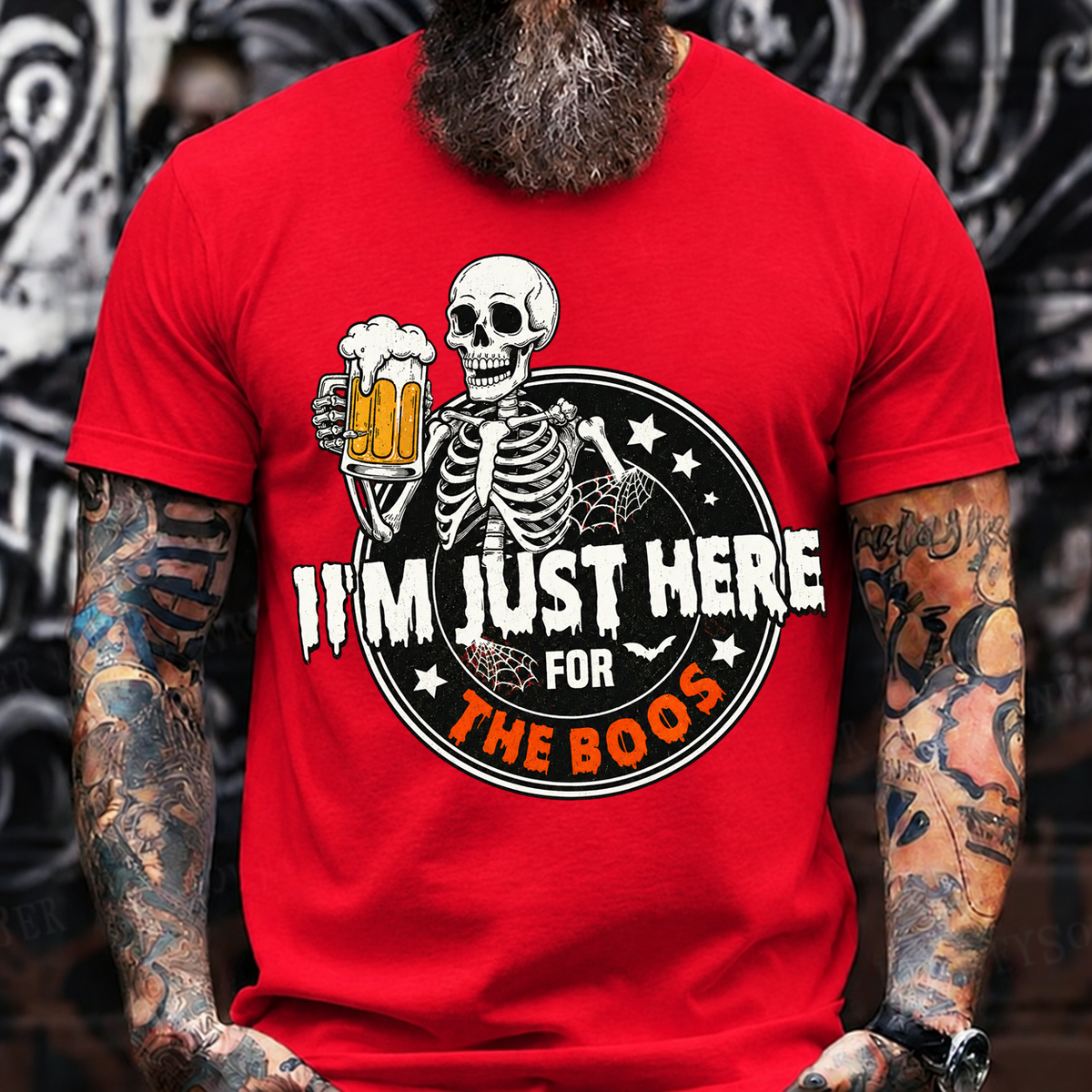 I'M JUST HERE FOR THE BOOS Skeleton Beer Halloween T-Shirt