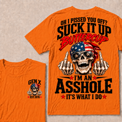 Gen X Est.Year Oh I Pissed You Off Suck It Up Buttercup Middle Finger Skull American Bandana T-Shirt