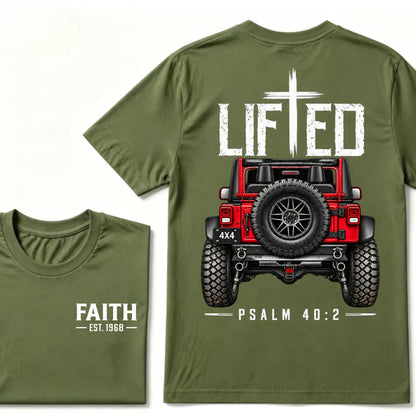 LIFTED Faith Psalm 40:2 Offroad 4X4 Jeep Christian T-Shirt EST.Year Religious Faith Graphic Tee