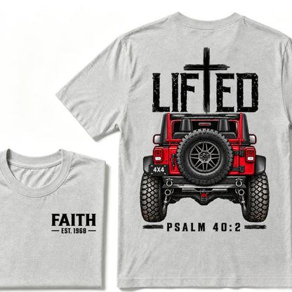 LIFTED Faith Psalm 40:2 Offroad 4X4 Jeep Christian T-Shirt EST.Year Religious Faith Graphic Tee