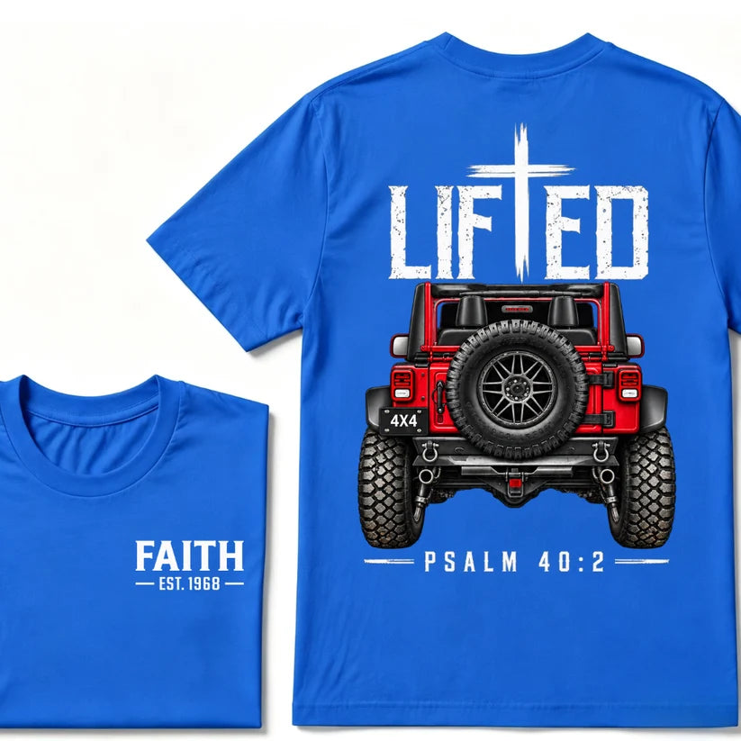 LIFTED Faith Psalm 40:2 Offroad 4X4 Jeep Christian T-Shirt EST.Year Religious Faith Graphic Tee
