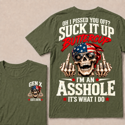 Gen X Est.Year Oh I Pissed You Off Suck It Up Buttercup Middle Finger Skull American Bandana T-Shirt