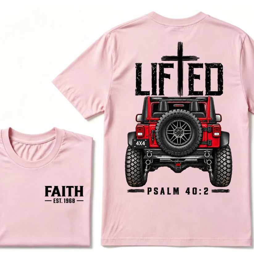 LIFTED Faith Psalm 40:2 Offroad 4X4 Jeep Christian T-Shirt EST.Year Religious Faith Graphic Tee