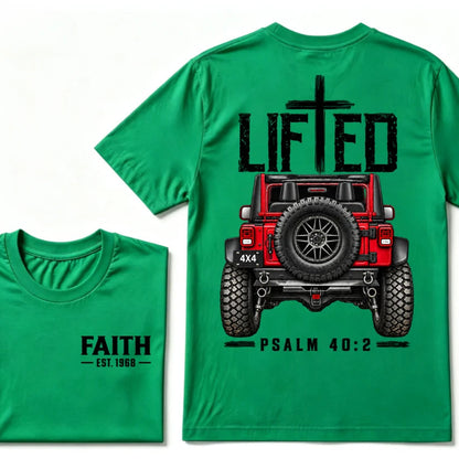 LIFTED Faith Psalm 40:2 Offroad 4X4 Jeep Christian T-Shirt EST.Year Religious Faith Graphic Tee