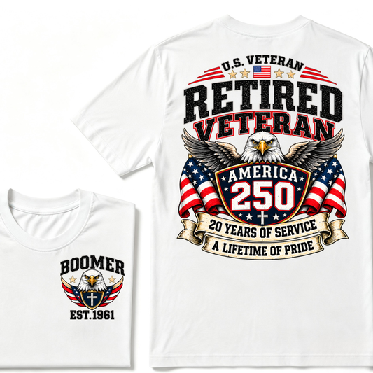 Boomer EST. Year – U.S. Retired Veteran “A Lifetime of Pride” Eagle T-Shirt