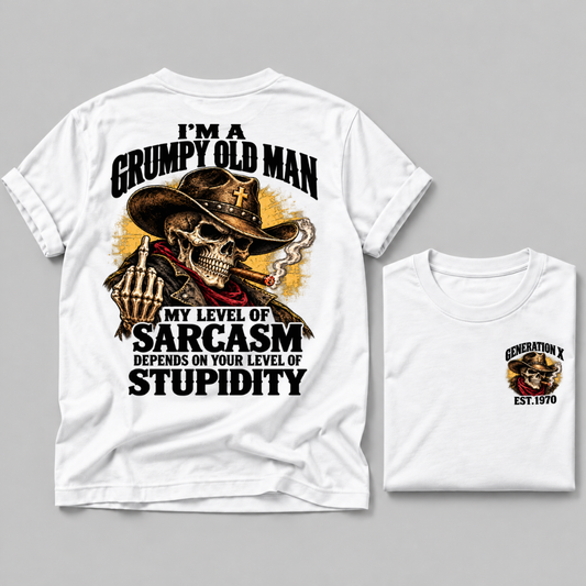 I'm A Grumpy Old Man. My Level Of Sarcasm Depends On Your Level Of Stupidity Gen X Est. Year Tee