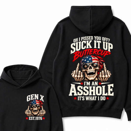 Gen X Est.Year Oh I Pissed You Off Suck It Up Buttercup Middle Finger Skull American Bandana Hoodie