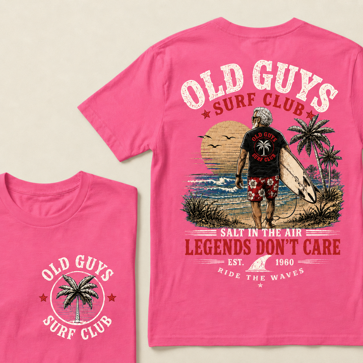🌴Custom EST.Year Vintage Beach "Old Guys Surf Club" Casual Graphic T-Shirt