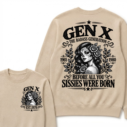 Gen X EST. Year “The Badass Generation” Rose Graphic Sweatshirt