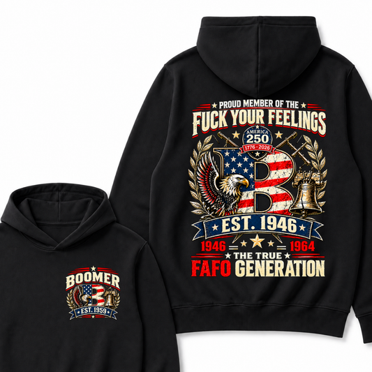 Boomer Est.Year America 250 The True Fafo Generation Patriotic Eagle American Flag Hoodie