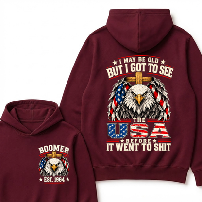 Boomer EST. Year – “I May Be Old But I Got to See the USA” Eagle Hoodie