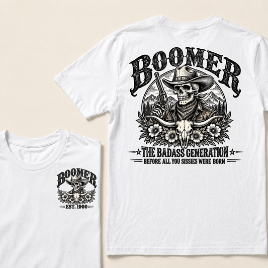 Boomer Est. Year “The Badass Generation” Cowboy Skull Graphic T-Shirt