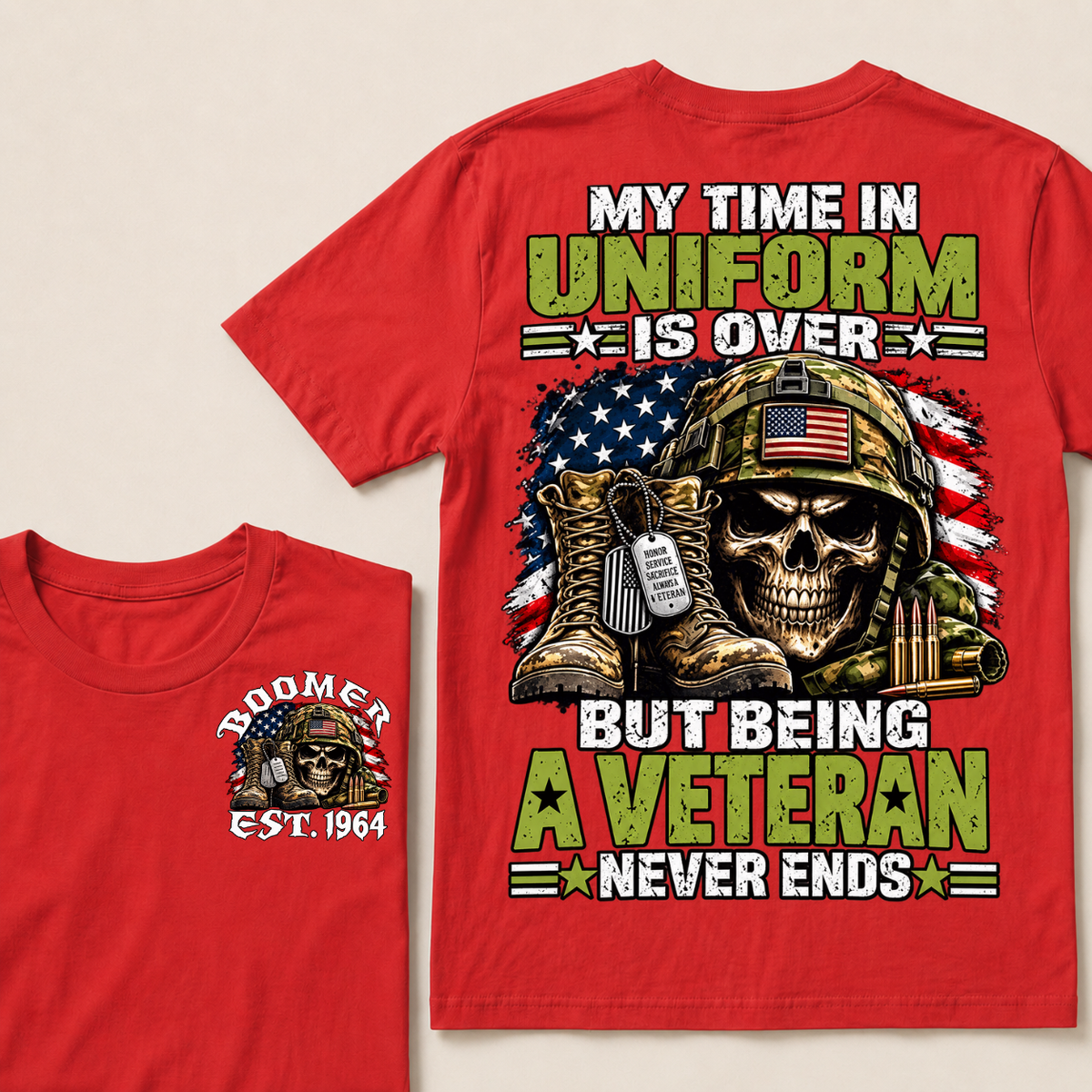 Custom Your Year My Time In Uniform Is Over But Being A Veteran Never EndsT-shirt