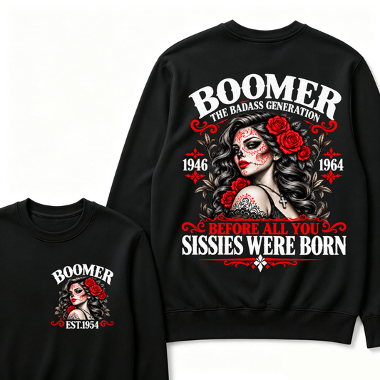 Boomer Est. Year Rose Sugar Skull Sweatshirt | The Badass Generation, Before All You Sissies Were Born
