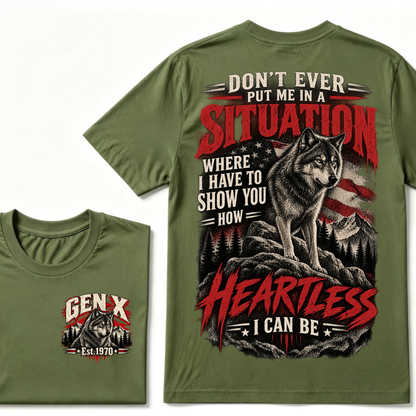 Gen X Est. Year “Heartless I Can Be” Wolf Graphic T-Shirt