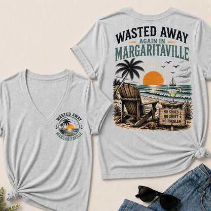 "Wasted Away Again In Margaritaville" Vintage Beach V-Neck T-Shirt