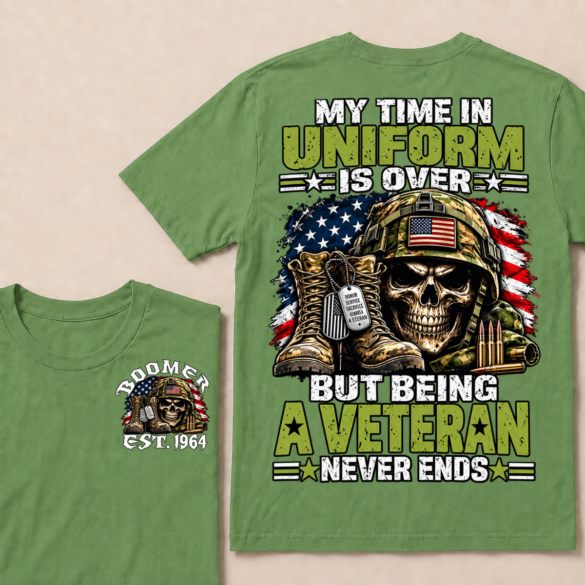 Custom Your Year My Time In Uniform Is Over But Being A Veteran Never EndsT-shirt