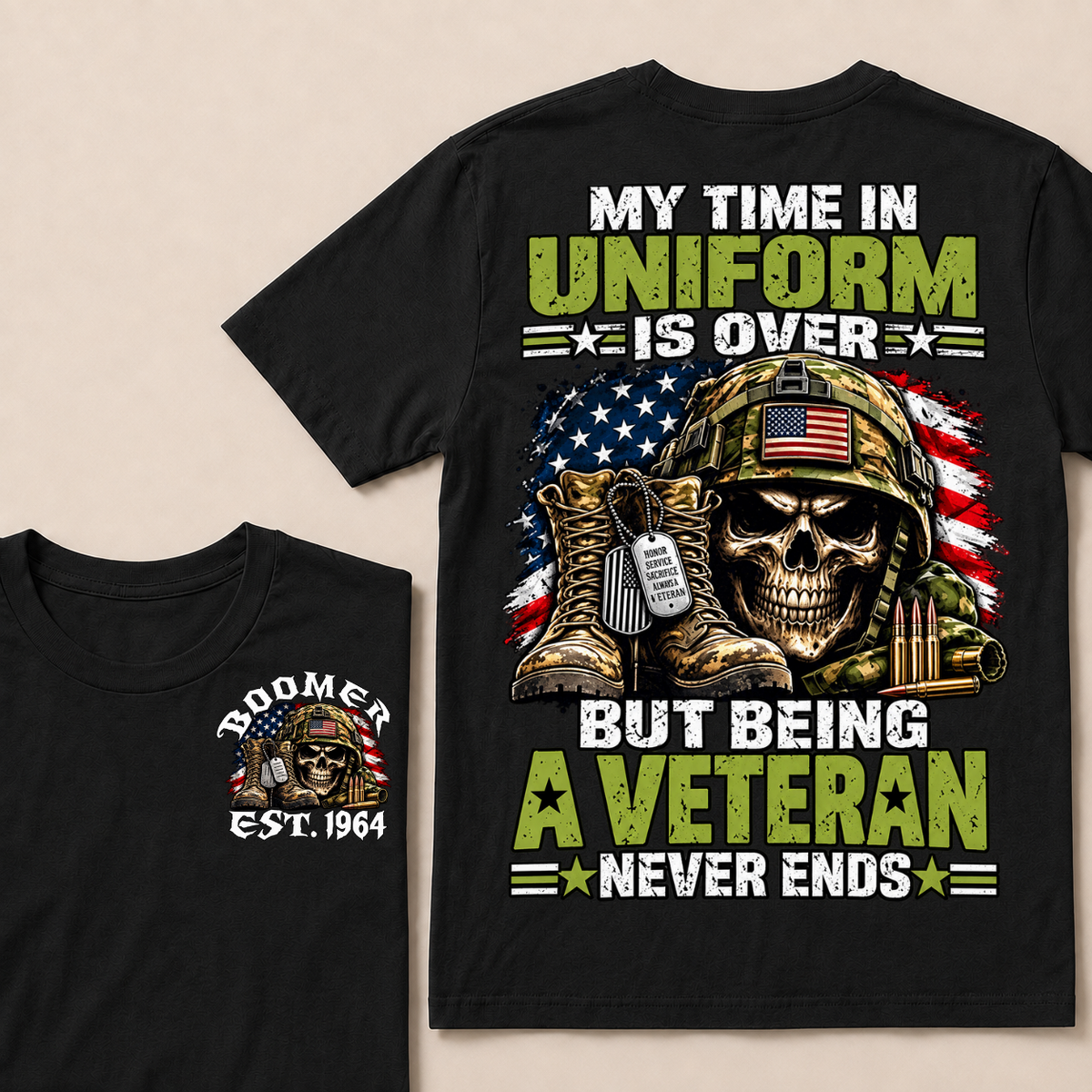 Custom Your Year My Time In Uniform Is Over But Being A Veteran Never EndsT-shirt