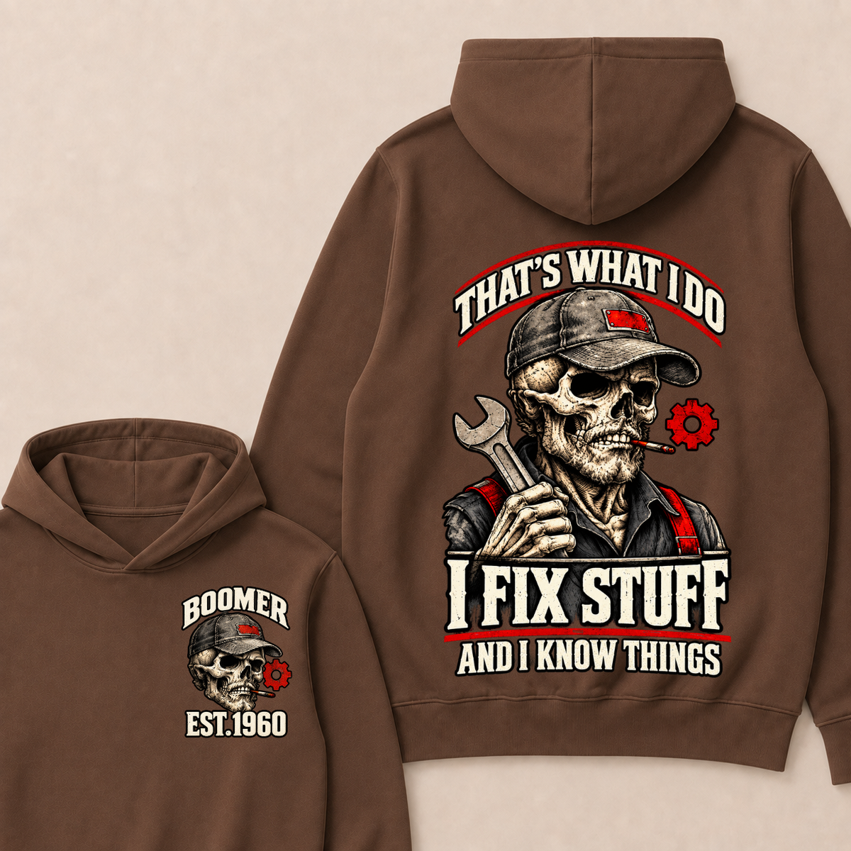 That's What I Do I Fix Stuff And I Know Things Boomer Est. Year Hoodie