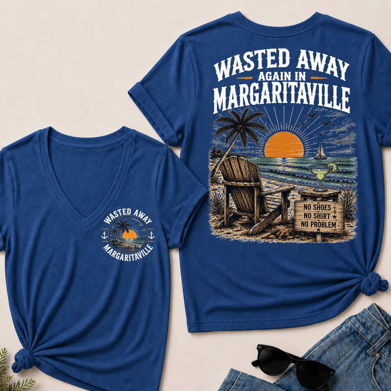 "Wasted Away Again In Margaritaville" Vintage Beach V-Neck T-Shirt