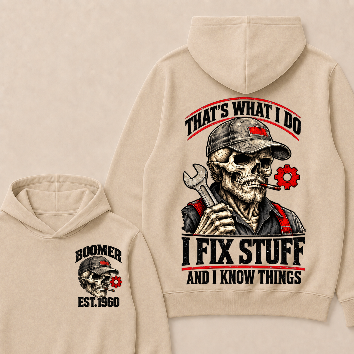 That's What I Do I Fix Stuff And I Know Things Boomer Est. Year Hoodie