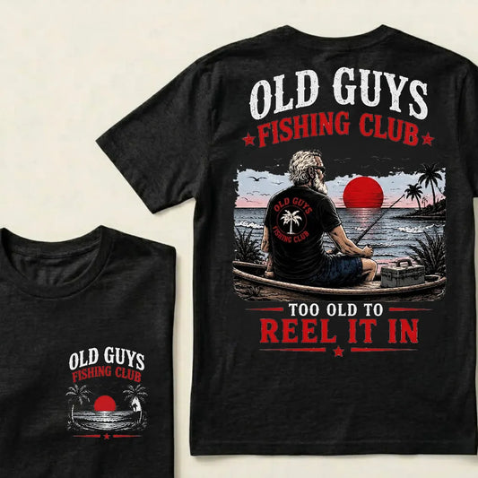 Old Guys Fishing Club – "Too Old to Reel It In" Premium Tee