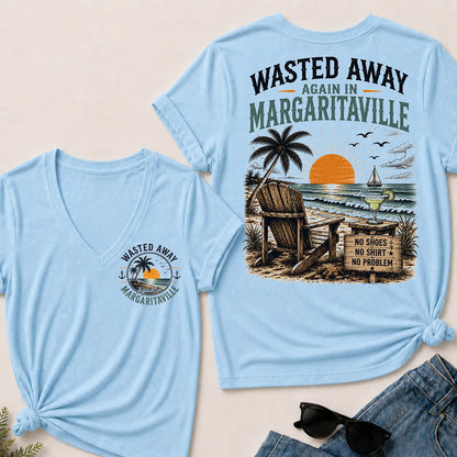 "Wasted Away Again In Margaritaville" Vintage Beach V-Neck T-Shirt