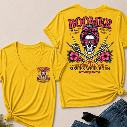 Custom Year Boomer The Badass Generation Before All You Sissies Were Born V-Neck Tee