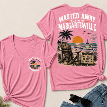 "Wasted Away Again In Margaritaville" Vintage Beach V-Neck T-Shirt