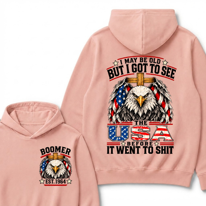 Boomer EST. Year – “I May Be Old But I Got to See the USA” Eagle Hoodie