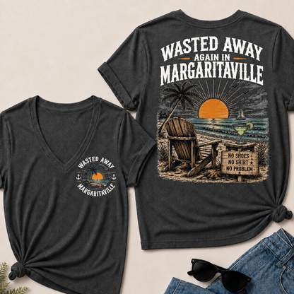 "Wasted Away Again In Margaritaville" Vintage Beach V-Neck T-Shirt