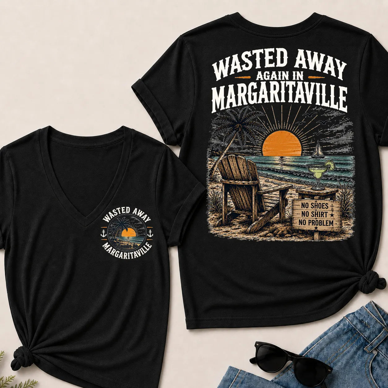 "Wasted Away Again In Margaritaville" Vintage Beach V-Neck T-Shirt