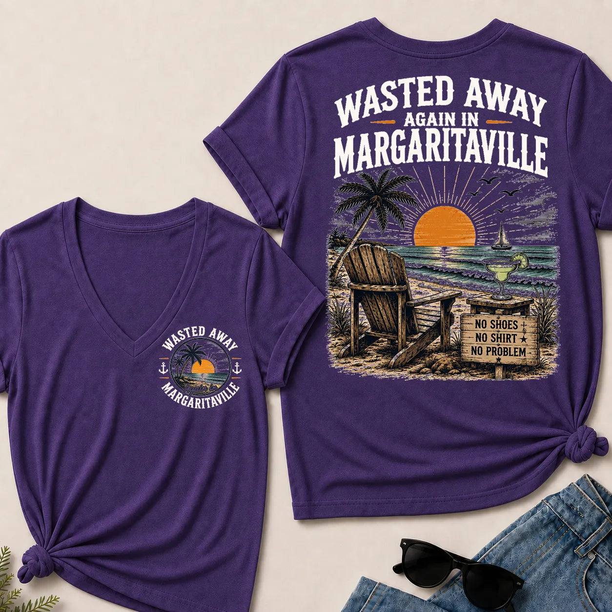 "Wasted Away Again In Margaritaville" Vintage Beach V-Neck T-Shirt