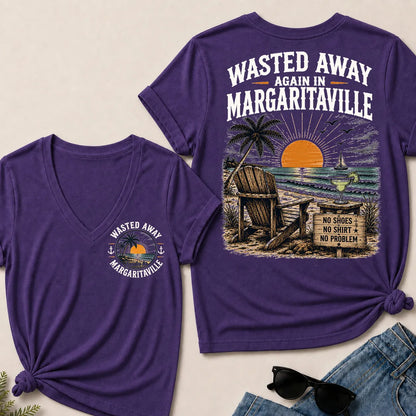 "Wasted Away Again In Margaritaville" Vintage Beach V-Neck T-Shirt