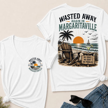 "Wasted Away Again In Margaritaville" Vintage Beach V-Neck T-Shirt