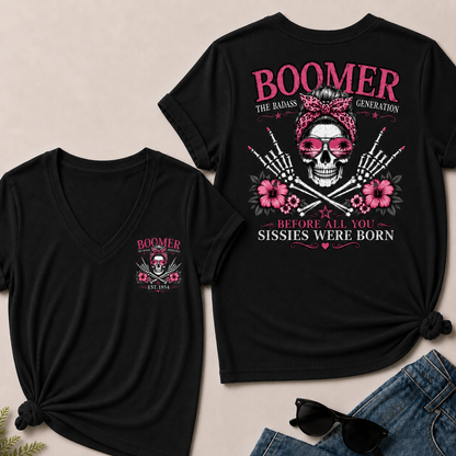 Custom Year Boomer The Badass Generation Before All You Sissies Were Born V-Neck Tee