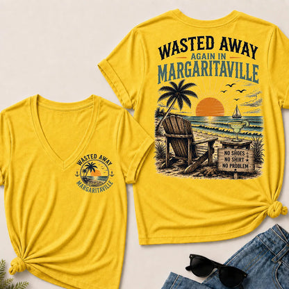 "Wasted Away Again In Margaritaville" Vintage Beach V-Neck T-Shirt