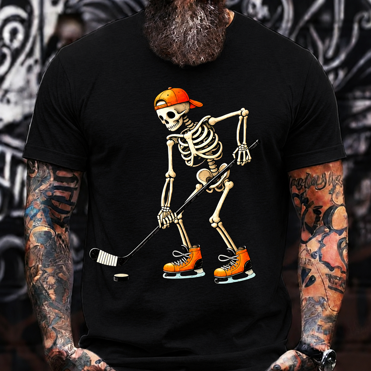 Skull Hockey T-Shirt – Retro Skeleton Streetwear