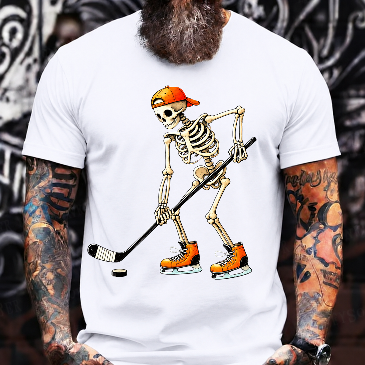 Skull Hockey T-Shirt – Retro Skeleton Streetwear