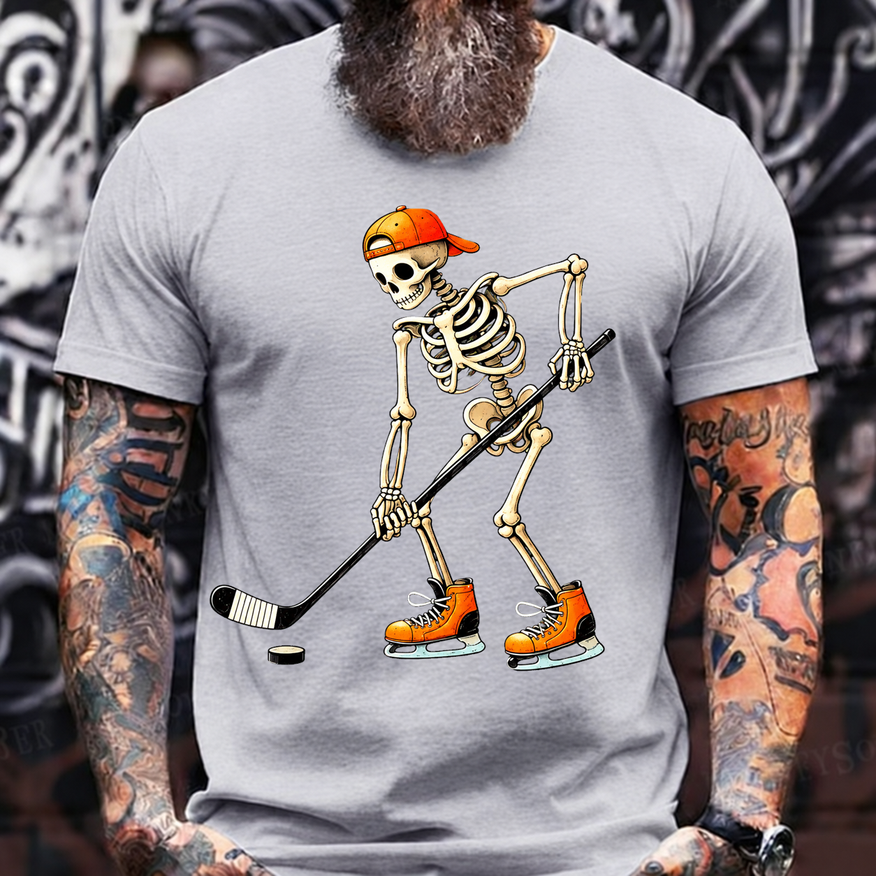 Skull Hockey T-Shirt – Retro Skeleton Streetwear