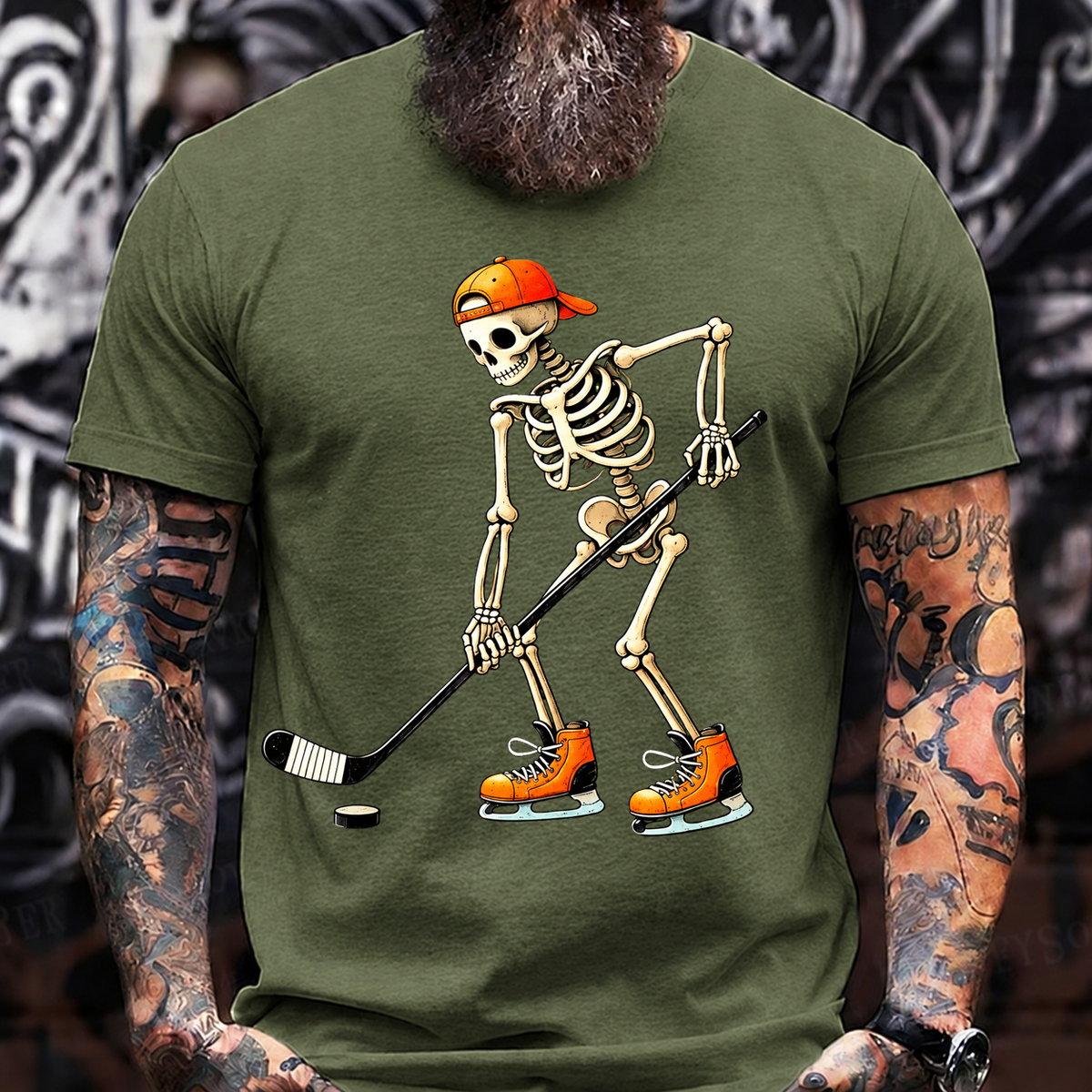 Skull Hockey T-Shirt – Retro Skeleton Streetwear