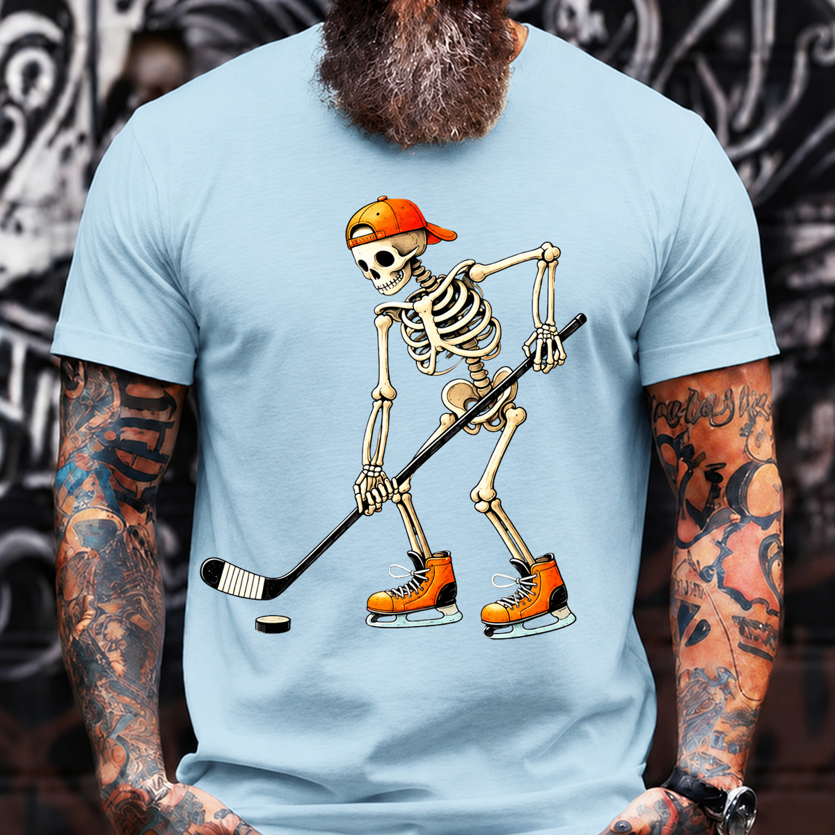 Skull Hockey T-Shirt – Retro Skeleton Streetwear