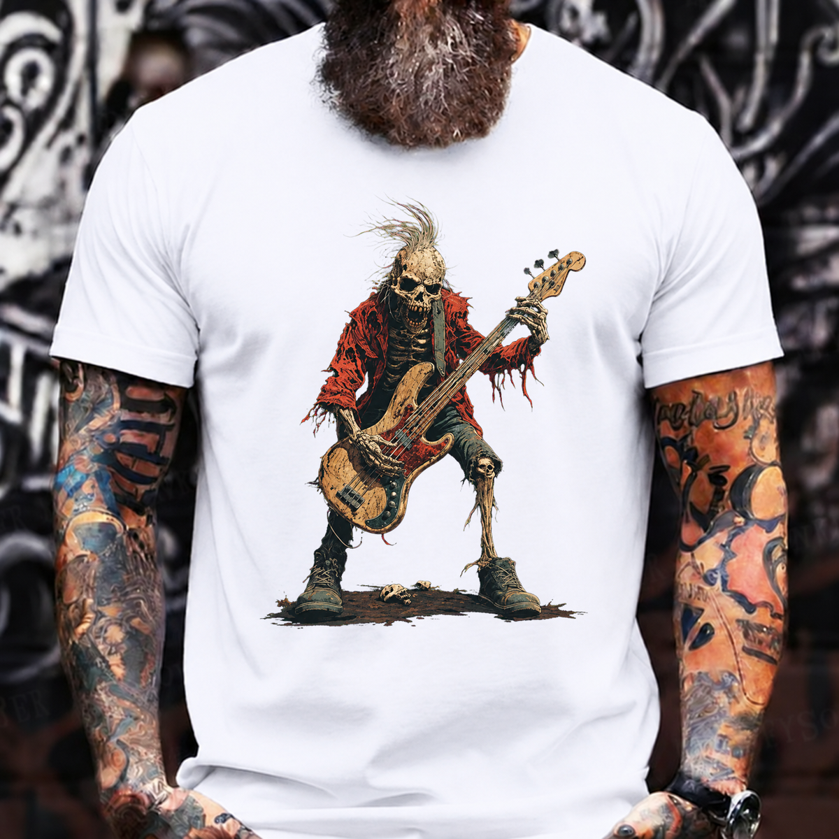 Skeleton Bass Player T-Shirt – Vintage Rock Streetwear