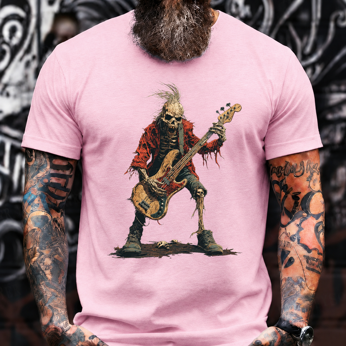 Skeleton Bass Player T-Shirt – Vintage Rock Streetwear