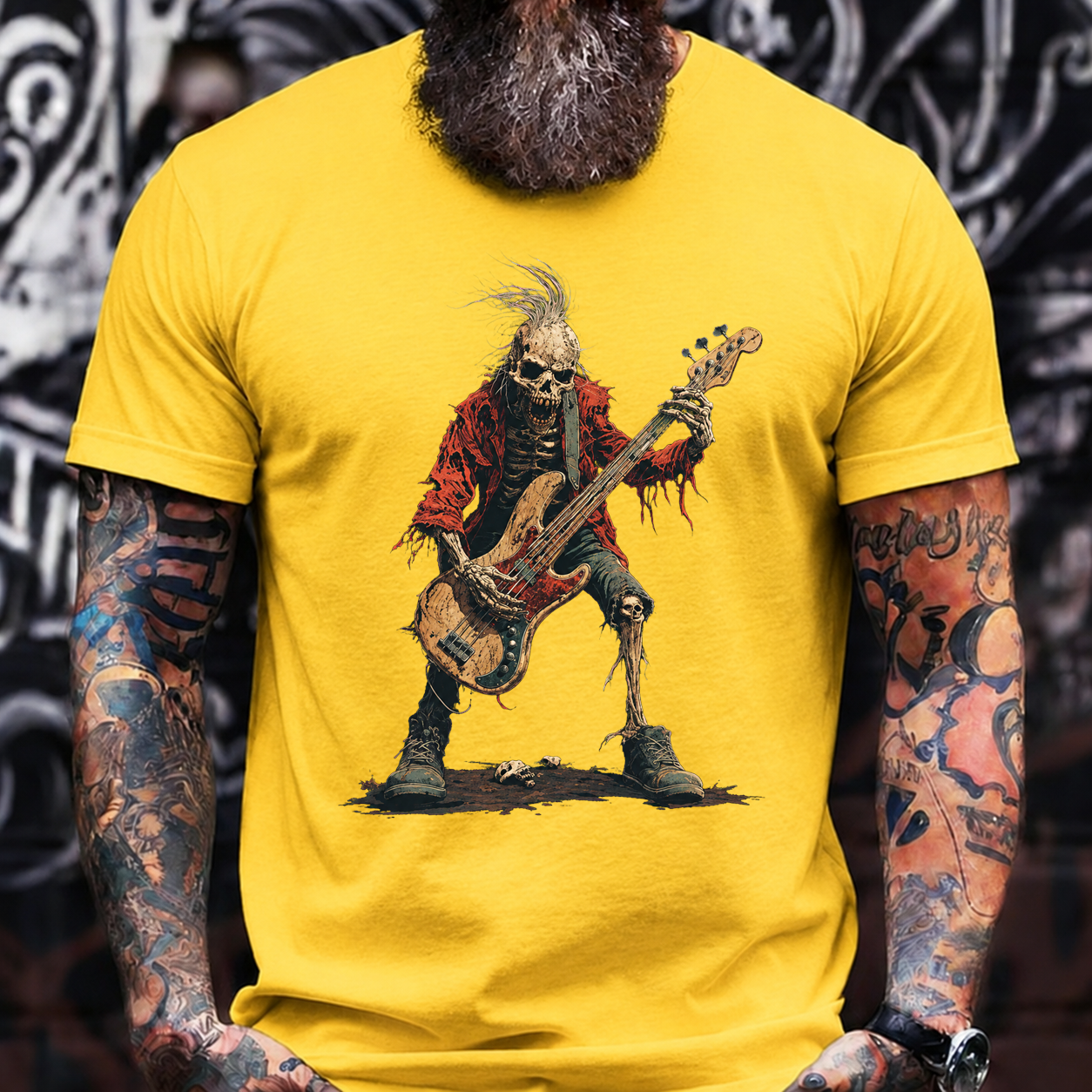 Skeleton Bass Player T-Shirt – Vintage Rock Streetwear