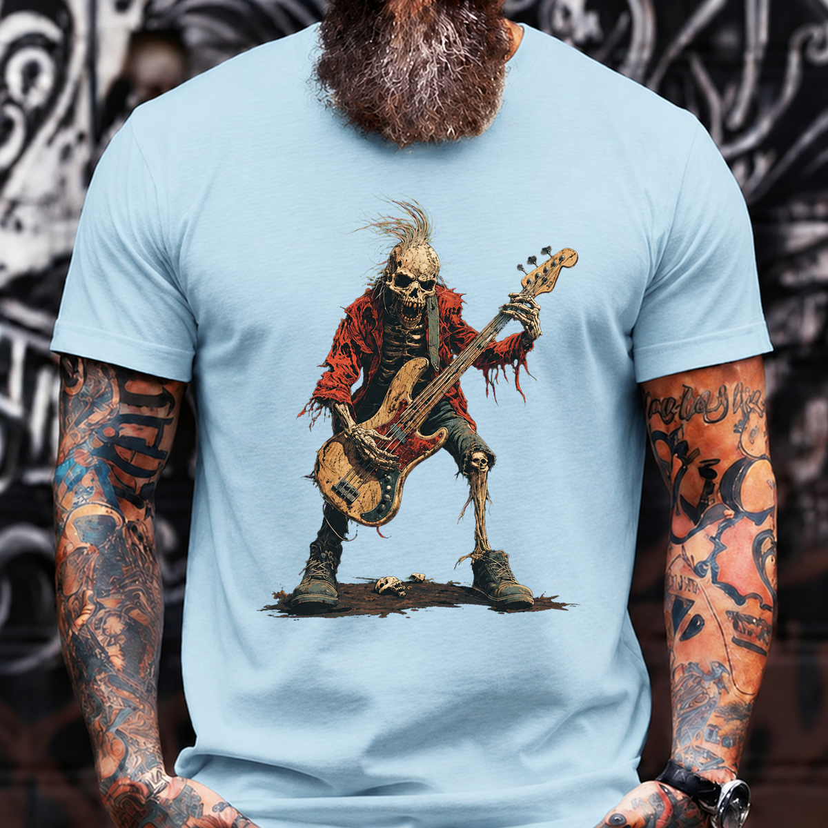 Skeleton Bass Player T-Shirt – Vintage Rock Streetwear