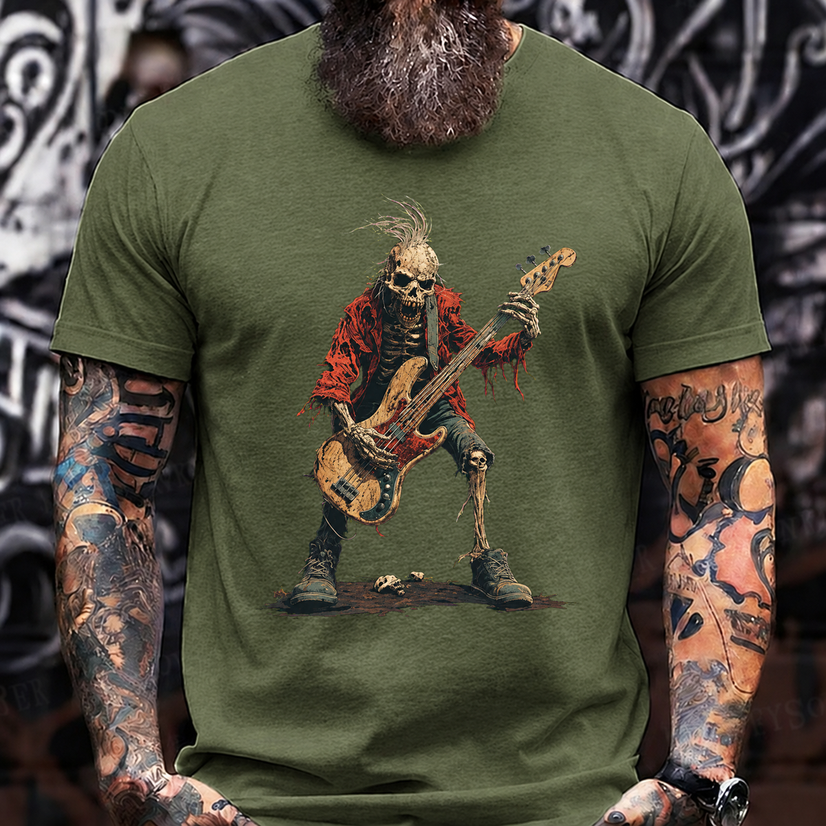 Skeleton Bass Player T-Shirt – Vintage Rock Streetwear