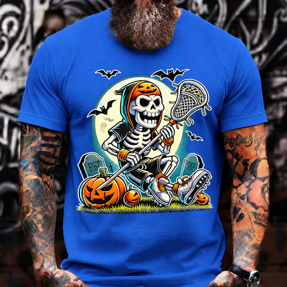 Halloween Skeleton Lacrosse Tee – Spooky Pumpkin Skull