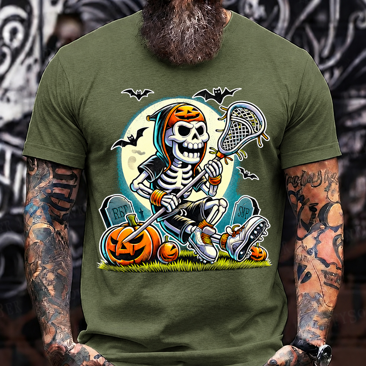 Halloween Skeleton Lacrosse Tee – Spooky Pumpkin Skull